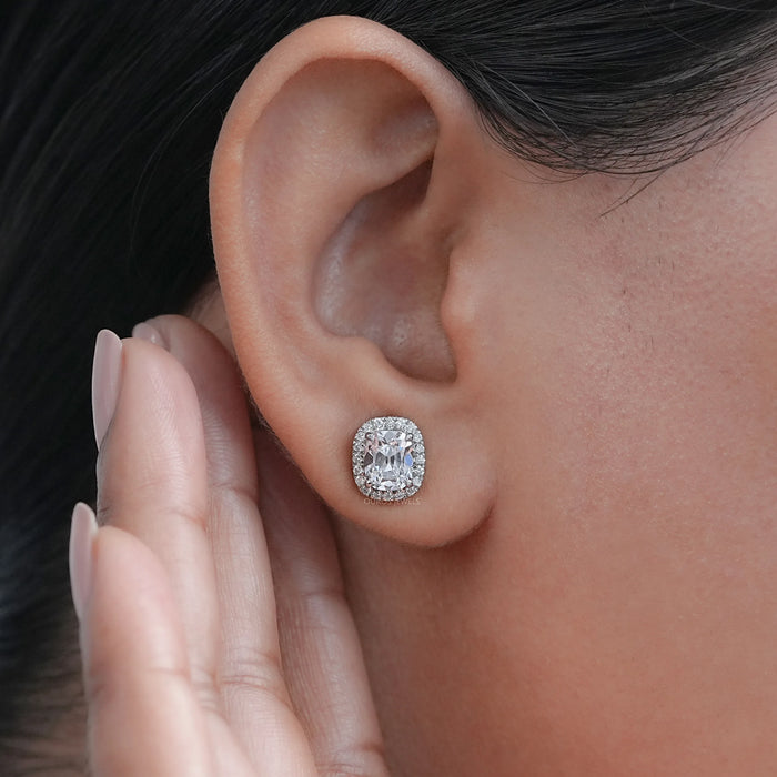 Old Mine Cushion Halo Diamond Ear Studs