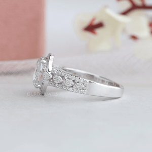 [Side view of round diamond vintage style engagement ring]-[Ouros Jewels]