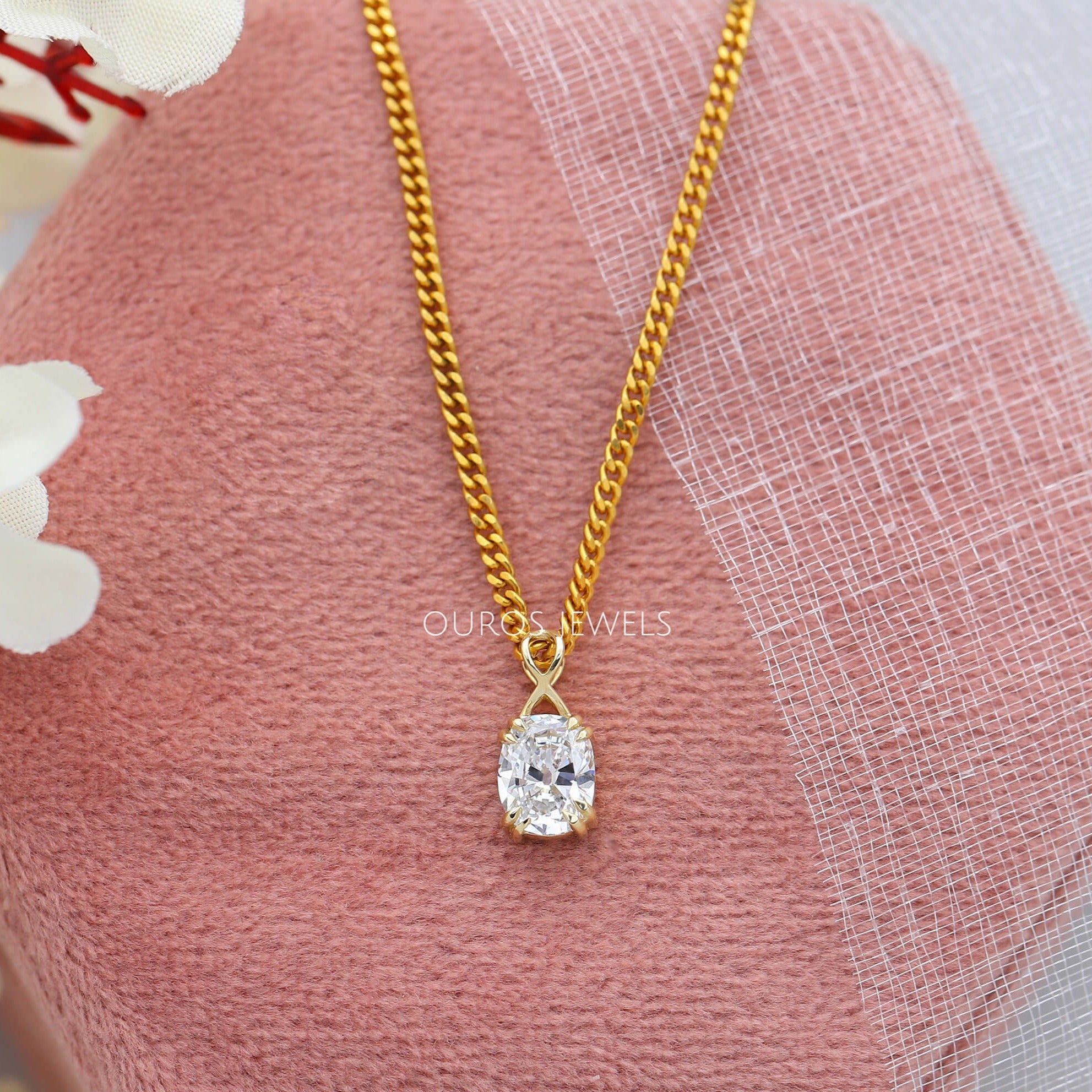 Old Mine Oval Diamond Solitaire Necklace