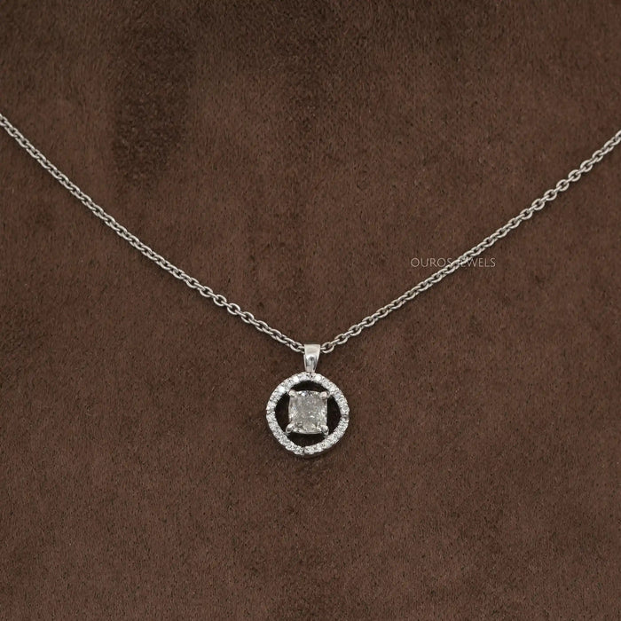 Fancy Olive Cushion Cut Diamond Halo Pendant