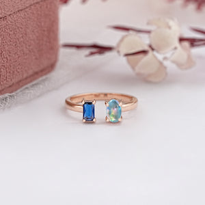 Opal and Emerald Sapphire Open Cuff Diamond Engagement Ring