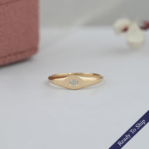 Oval Bezel Set Solitaire Dainty Ring