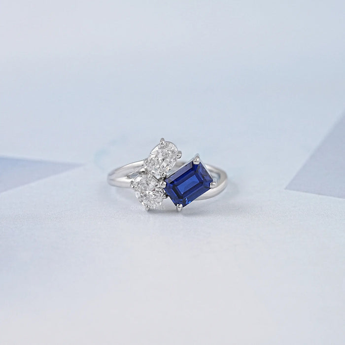 Sapphire Emerald And Oval Cut Split Shank Diamond Ring