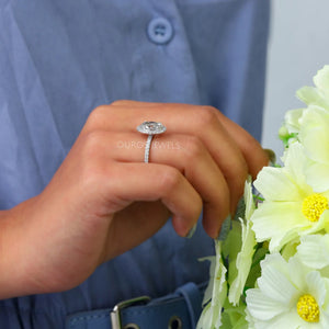 [Oval Cut Halo Engagemnet Ring With Accent Stone]-[Ouros Jewels]