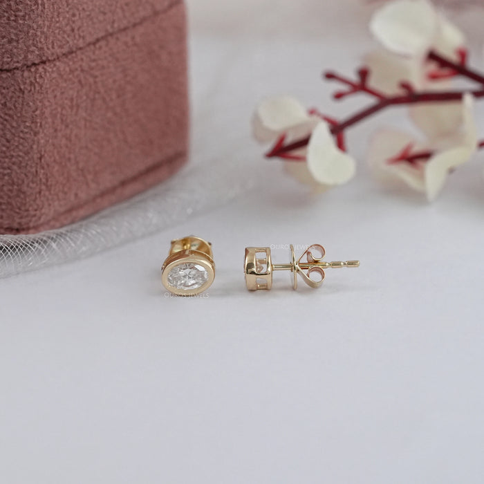 Oval Lab Grown Diamond Bezel Set Stud Earring