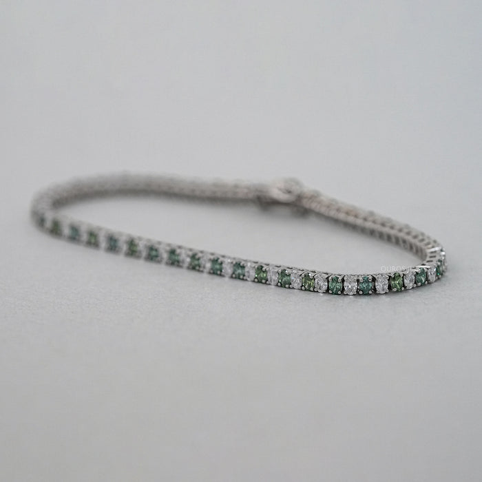 Green Oval Cut Lab Diamond Tennis Bracelet