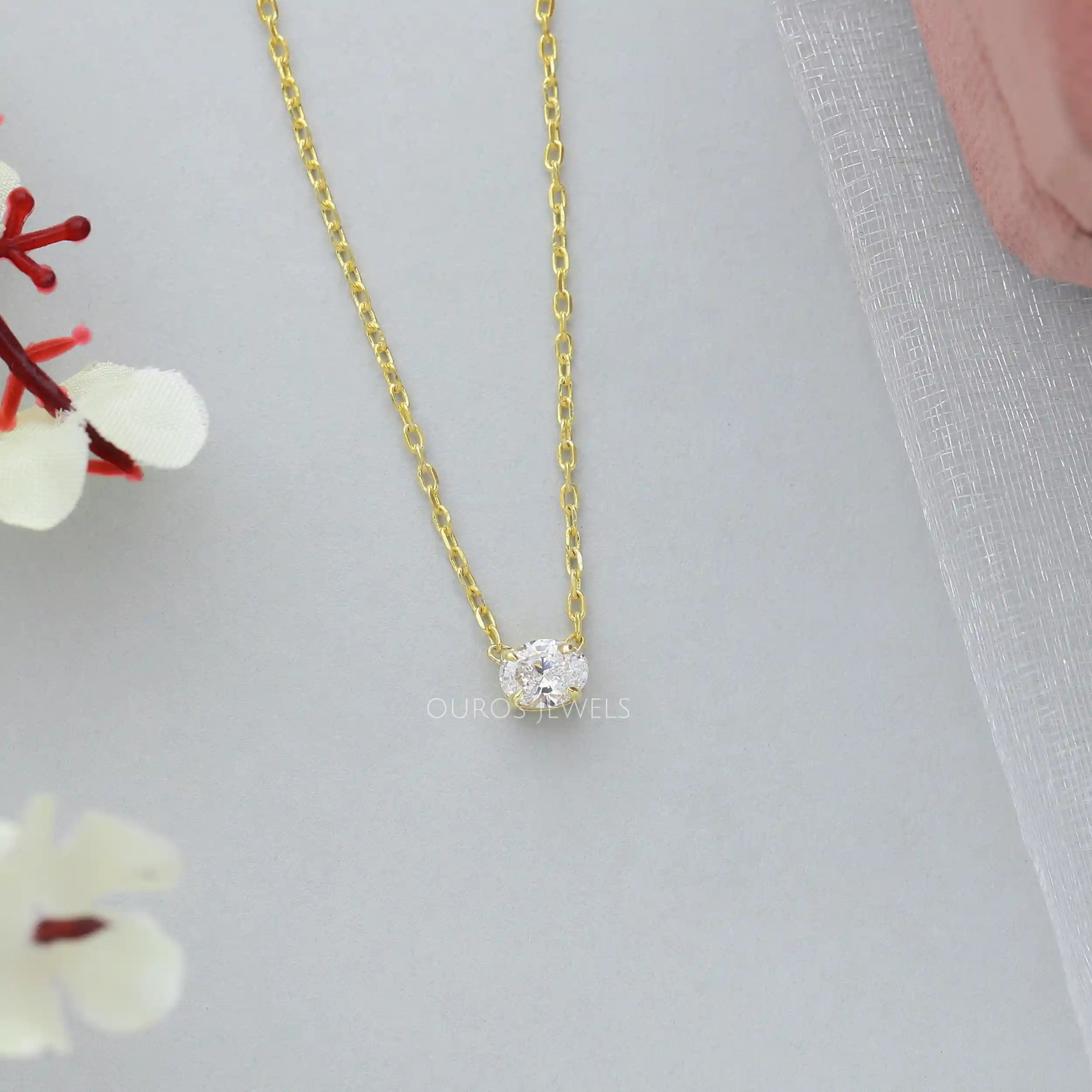 East-West Setting Oval Diamond Necklace