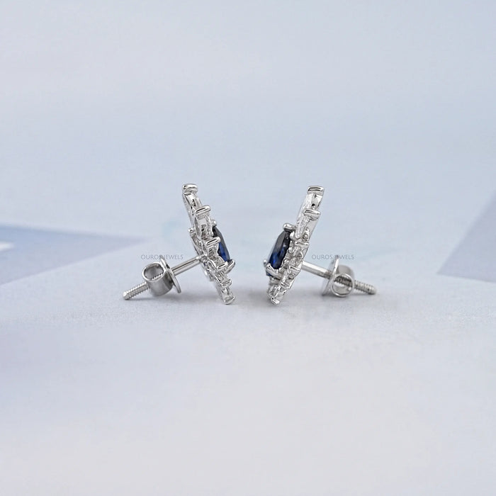 Pear Shape Sapphire Cluster Diamond Earring