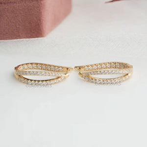 Round Diamond Double Row Earrings