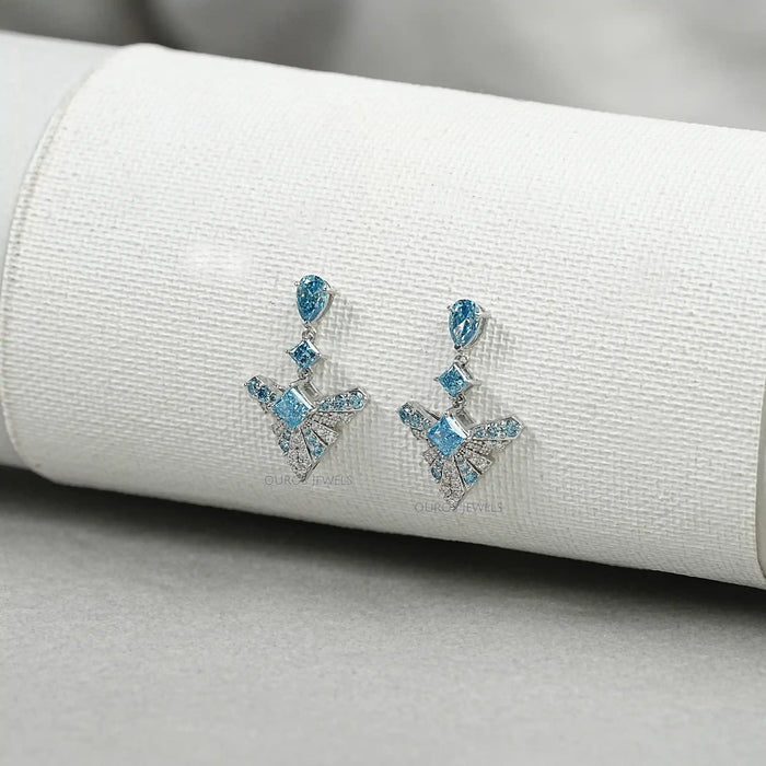 Blue Geometric Diamond Drop Earrings