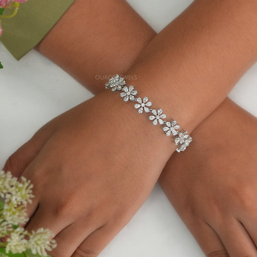 Flower Style Pear Lab Made Diamond Bracelet