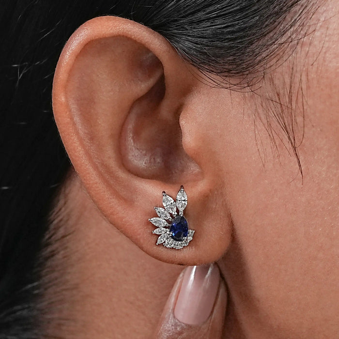 Pear Shape Sapphire Cluster Diamond Earring