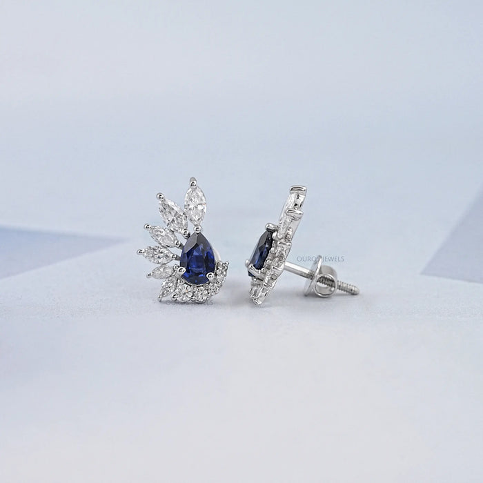 Pear Shape Sapphire Cluster Diamond Earring