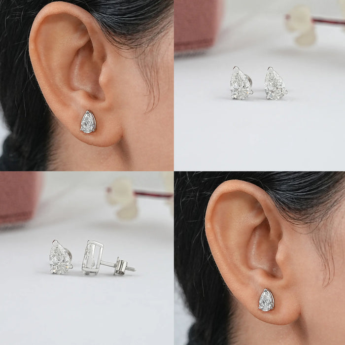 Pear Cut Solitaire Diamond Stud Earrings