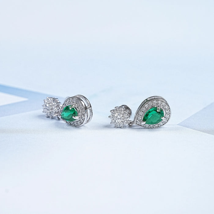 Pear Shape Emerald Drop Earrings