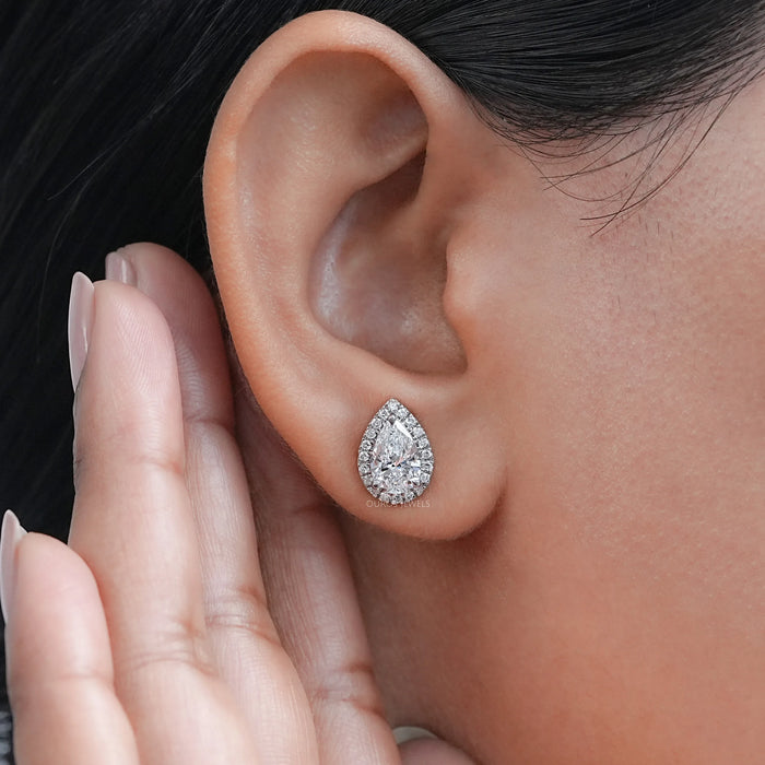 Pear Diamond Halo Stud Earrings