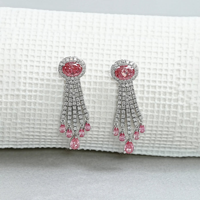 Pink Oval And Pear Cut Lab Diamond Chandelier Earrings