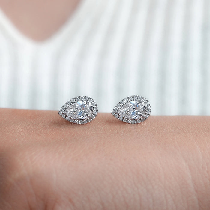 Pear Diamond Halo Stud Earrings