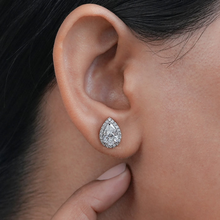 Pear Diamond Halo Stud Earrings