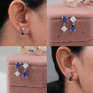 Pear Sapphire And Princess Diamond Two Stone Earring