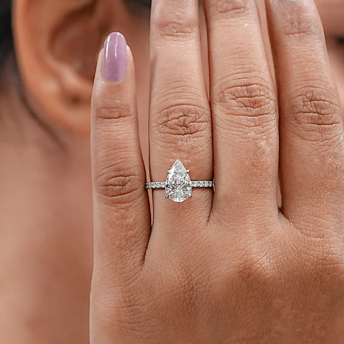 Lab Grown Pear Diamond Solitaire Accent Ring