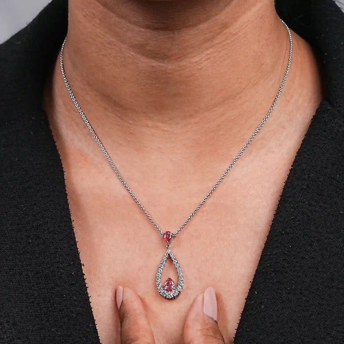 Open Pear Shape Pink Lab Diamond  Pendant