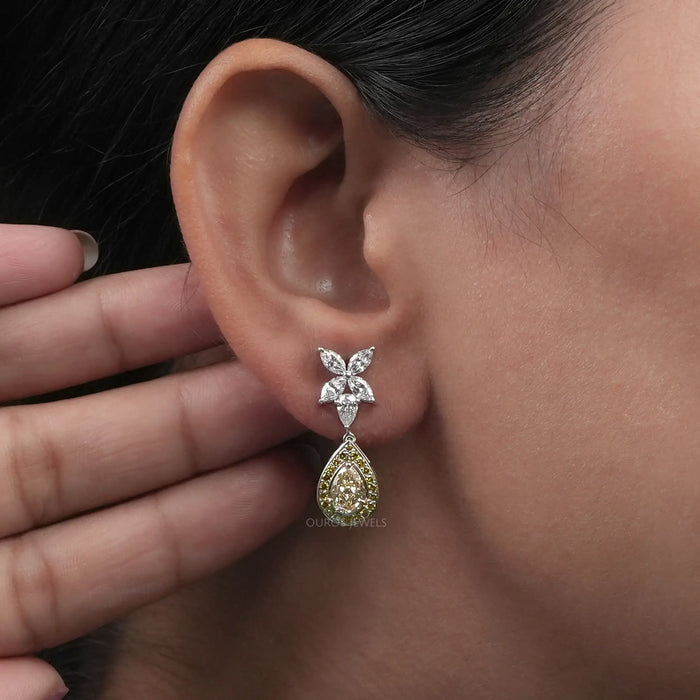 Pear Shaped Yellow Diamond Drop Earrings