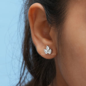 Three Stone Pear Cut Lab Diamond Earrings