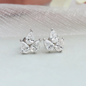 Three Stone Pear Cut Lab Diamond Earrings