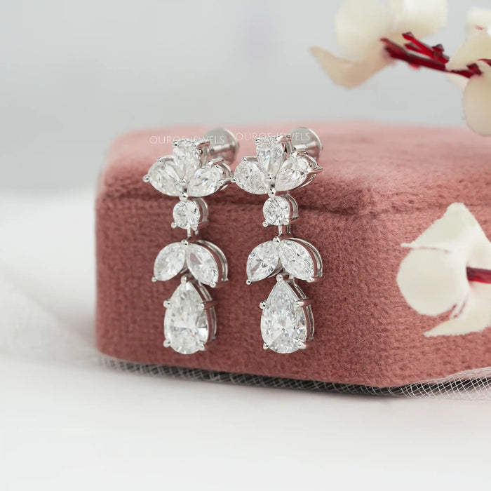 pear and marquise cut diamond drop earrings