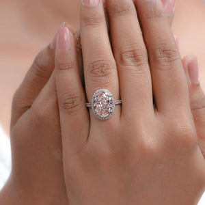 Fancy Pink Oval Cut Lab Diamond Halo Engagement Ring