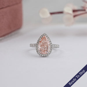 Pink Pear Diamond Halo Anniversary Ring