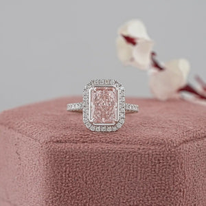 Fancy Pink Radiant Cut Halo Diamond Ring