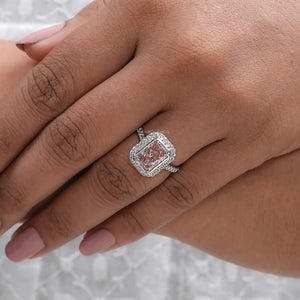 Fancy Pink Radiant Cut Halo Diamond Ring