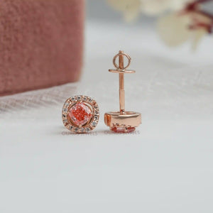 [Pink Cushion Cut Halo Round Studs]-[Ouros Jewels]