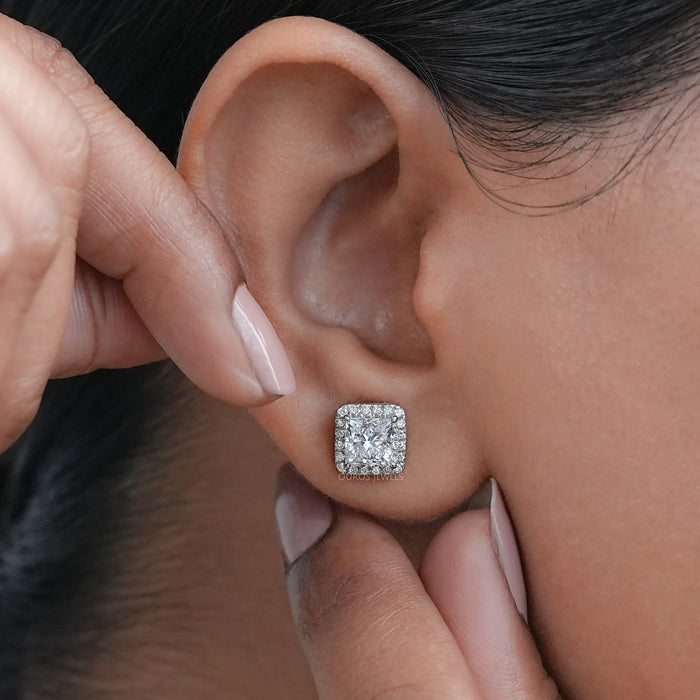 Princess Diamond Halo Stud Earrings