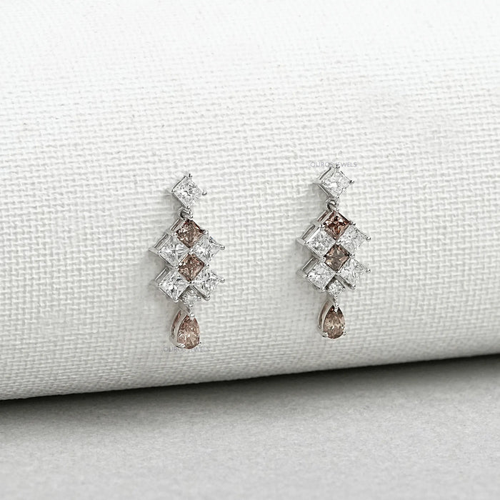 Chocolate Princess Cut Lab Diamond Drop Earrings