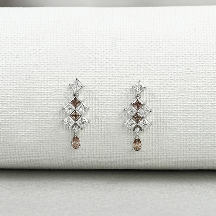 Chocolate Princess Cut Lab Diamond Drop Earrings