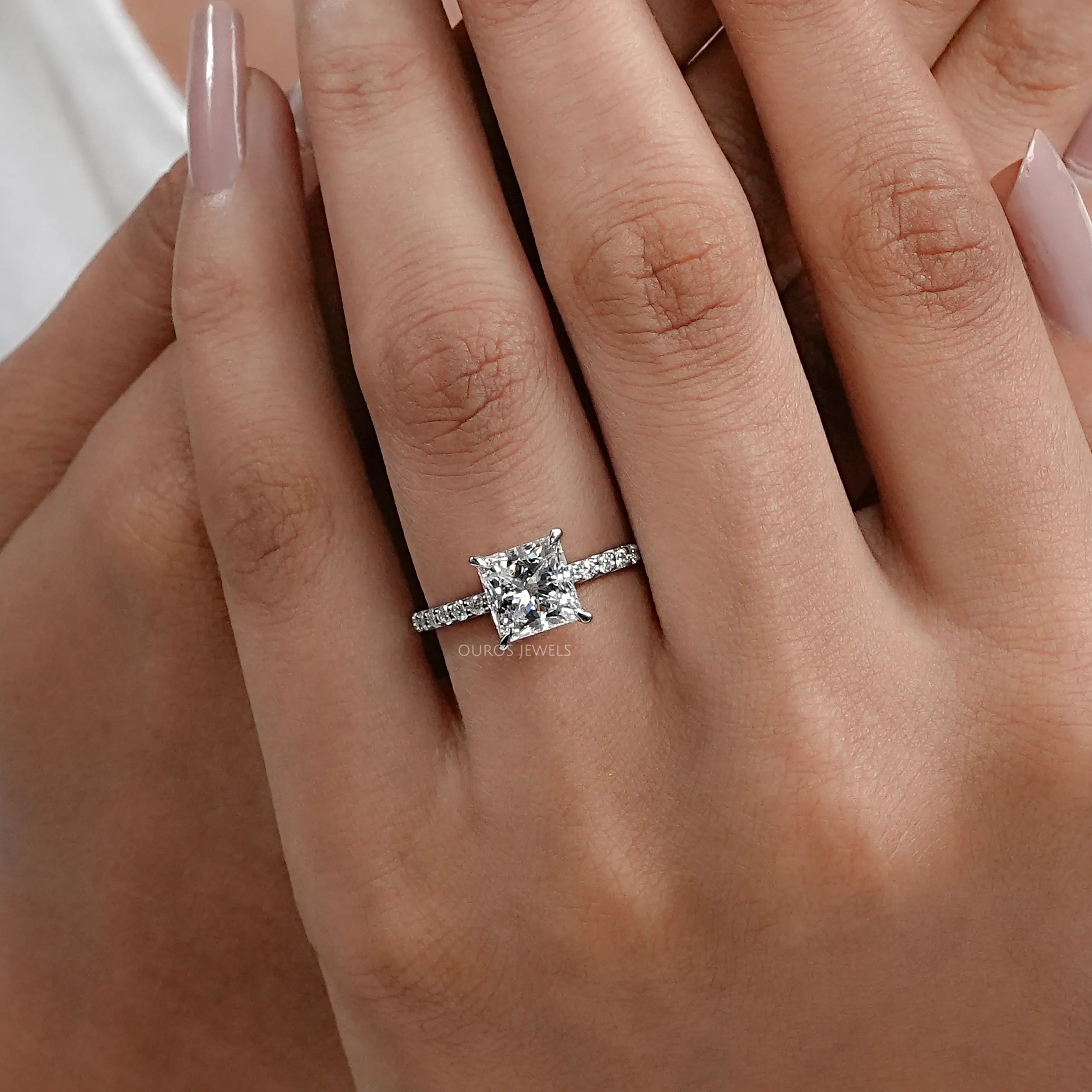 Princess Cut Solitaire Accent Diamond Engagement Ring