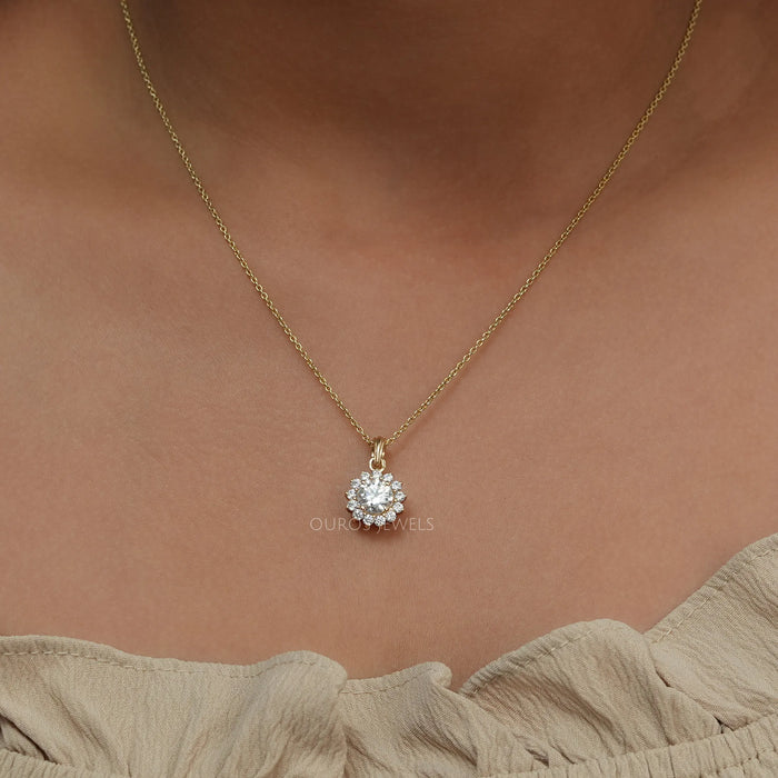 round diamond halo necklace