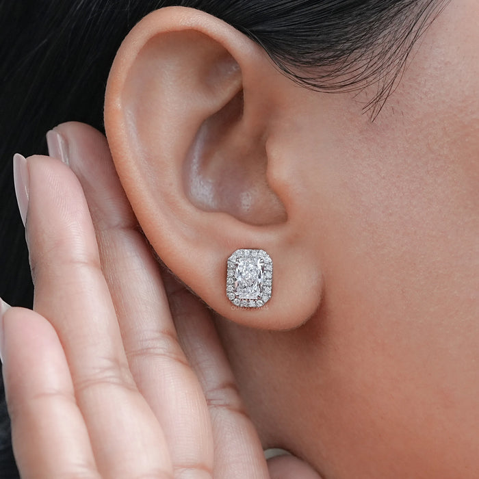 Radiant Diamond Halo Stud Earrings 