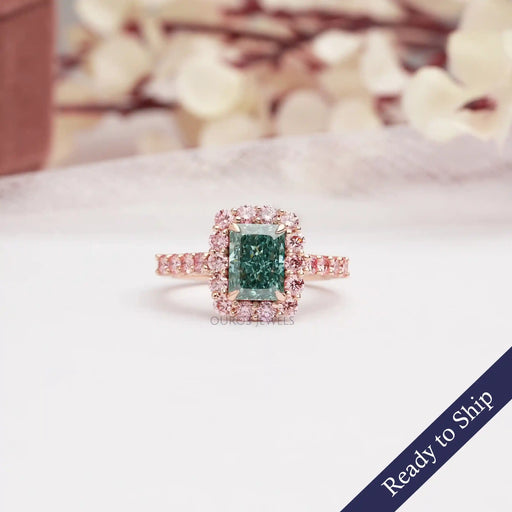 [Bluish Green Radiant Cut Diamond Ring]-[Ouros Jewels]