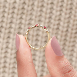 Round Ruby and Lab Grown Diamond Half Eternity Band