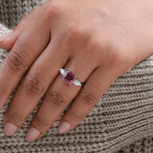 Ruby with Diamond Three Stone Ring