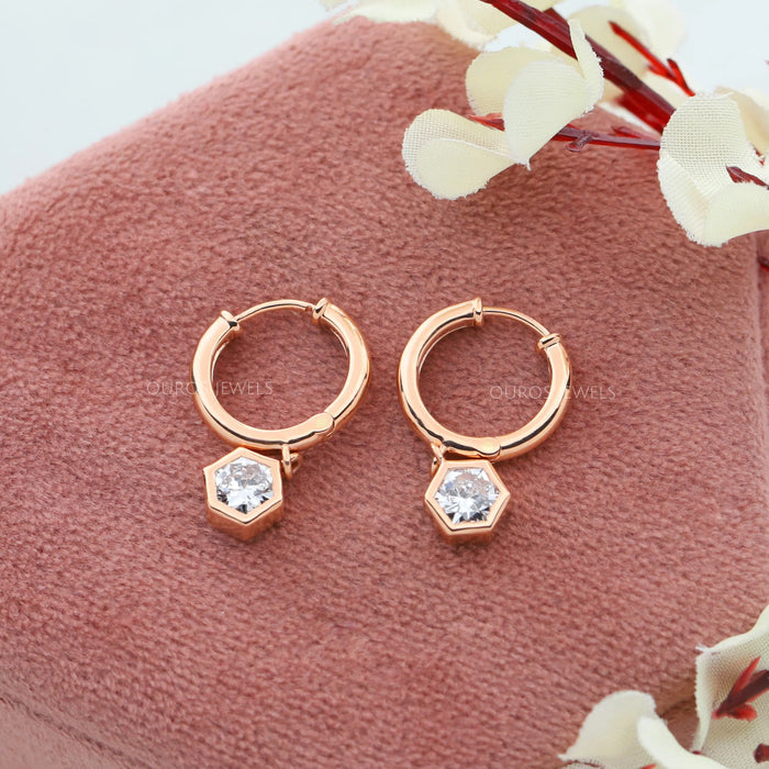 rose gold hexagon diamond earrings 