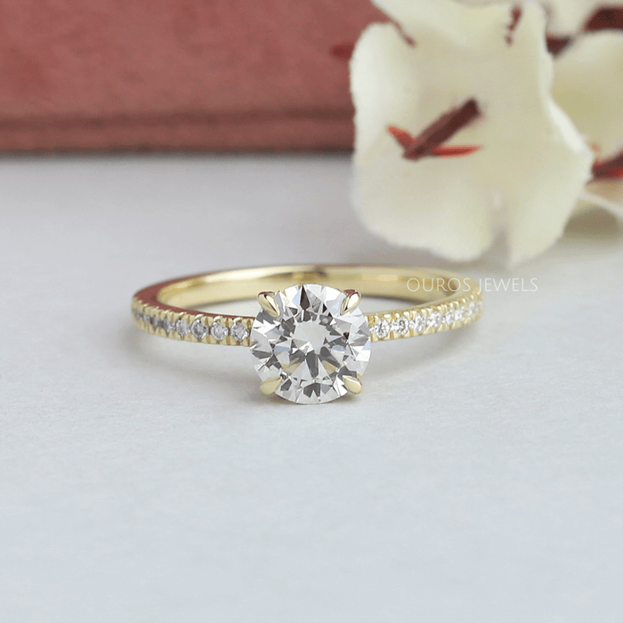 Round Hidden Halo Engagement Ring with Solitaire Accent