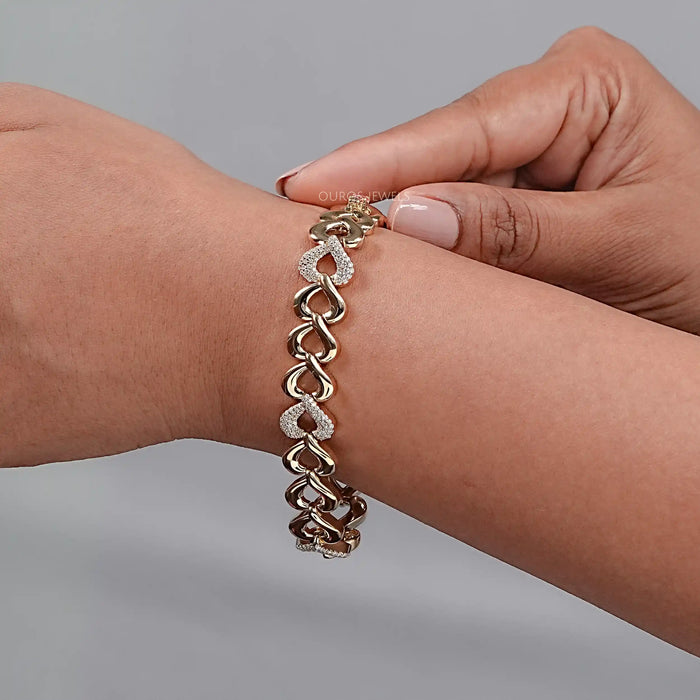 Heart Shaped Pave Diamond Link Bracelet