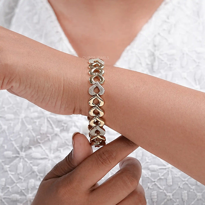 Heart Shaped Pave Diamond Link Bracelet