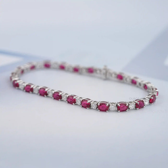 Red Ruby Oval Gemstone Bracelet