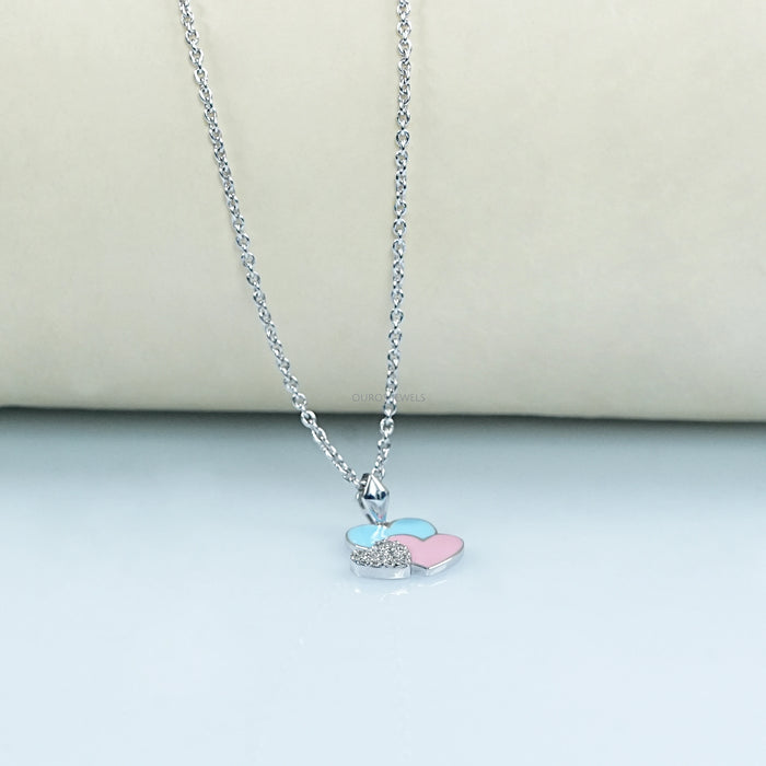 Colorful Triple Heart Tiny Round Diamond Pendant For Kids